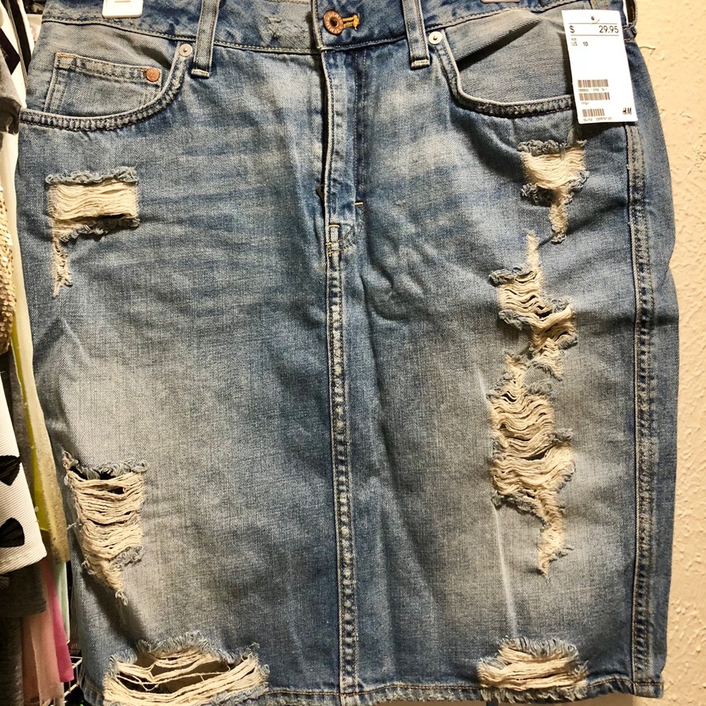 H&M Denim Destructed Skirt